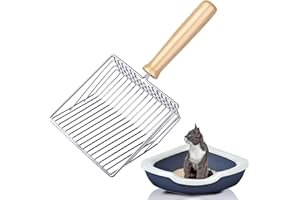 Wubushan Katzenstreuschaufel, Katzenklo Schaufel Metall, Katzenstreu Schaufel mit Holzgriff, Lochabstand 7mm, Länge 28cm, Litter Box Scoop, Cat Litter Scoop, Katzenschaufel für Katzenklo