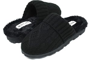 ONCAI Women’s-House-Slippers-Winter-Fluffy-Slipper-for-Women Knitted Fleece Memory Foam Slip-on Cozy Warm Outdoor Lady Fur Lined Garden Home Slippers