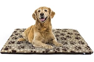 ‎HS-HUNDEBETT Made in Germany gepolsterte Hundedecke, Pfote Beige 75x115cm für kleine & große Hunde I Flauschige Hundedecke, waschbar, trocknergeeignet