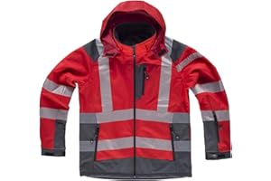 TEAMWORK WorkTeam Chaqueta Workshell de Alta Visibilidad Combinada con Cintas Reflectantes y con Capucha. Chaqueta Cortavientos, Repelente al Agua y Alta Capacidad Térmica. Unisex