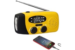 GENERIC Portable Emergency Radio, Wind Up Solar Hand Crank Powered Weather Radio with AM/FM Tuner 2000mAh USB Phone Charger SOS Alarm LED Flashlight for Household Outdoor Camping Hiking (yellow)