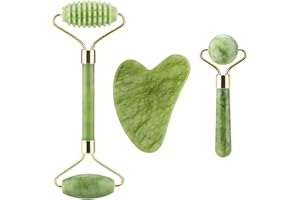 Lamkrtlp Jade Roller Visage et Gua Sha Masseur, Rouleau de Jade Double Extrémité et Pierre de Massage Naturelle, Masseur de visage, Roller Visage pour la peau (Vert)
