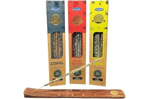 Aromasenses | 3 scatoline di incenso ULLAS | 100% naturale | Fatto a mano | 25 grammi ciascuna + 1 Bruciatore di incenso Aromasenses (Palo Santo, Ruta, Copale)