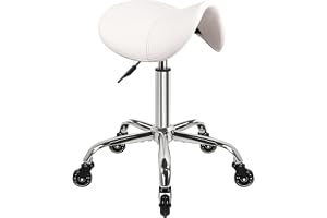 WKWKER Sadelpall på hjul svängbar justerbar pall tjockt lädersäte skönhetspall stol för kökspall utarbetande laboratorier kontor massagepall