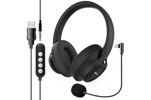 VENKER EL USB U32 Headsets with Microphone, 2m Length Computer Headset with Noise Cancelling, Detachable microphone&Closed-back design for videoconferencing, gaming voice, etc