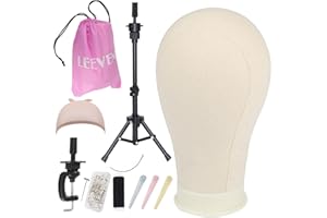 Leeven 23 Inch Poly Canvas Block Wig Head Adjustable Tripod Stand for Making/Drying/Styling