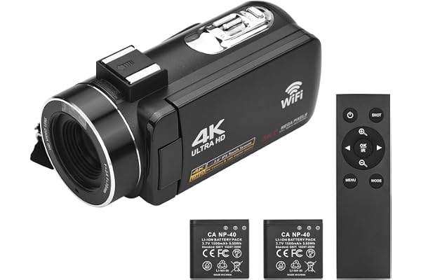 Camnoon Caméra vidéo numérique 4K Caméscope WiFi Enregistreur DV 56MP Zoom numérique 18X Écran Tactile IPS 3,0 Pouces avec 2 Piles + télécommande + Sac de Transport