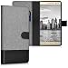 Produktbild kwmobile Wallet Case Canvas Hülle für Lenovo Phab2 Pro - Flip Tasche mit Kartenfach und Ständer in Grau Schwarz