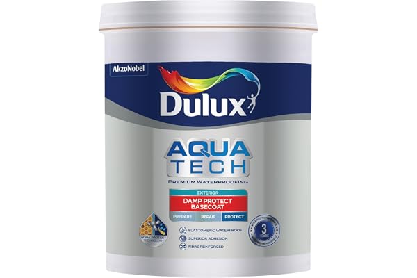 Dulux Aquatech DampProtect Basecoat, Exterior Waterproof Basecoat for Walls, 3 Year Waterproofing Performance, Crack-bridging, Solar Reflective Coating, 1 Liter