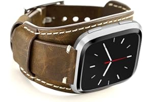 CooBES Kompatibel mit Fitbit Versa/Versa 2/Versa Lite/Versa Special Edition, Echtes Leder Uhrenarmband Cuff Ersatz Armbänder mit Edelstahlschließe für Männer Frauen