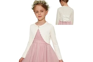 Danna Belle Mädchen Bolero Kinder Strickjacke 4-12 Jahre Cardigan mit Schleife aus Samt dran Festlich Kommunion Tauf Hochzeit Einschulung 104-158cm