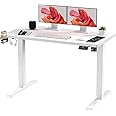 SANODESK QS+110 * 60 Electric Standing Desk ONE PIECE Height Adjustable Standing Desk With Memory Smart Panel Sit Stand Desk Adjustable Desk Stand Up Desk for Home Office(White Frame+ White Desktop)