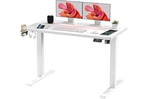 SANODESK QS Escritorio Elevable Eléctrico 110x60 cm, con Controlador de Pantalla Digital y Memoria, Gancho para Auriculares y Soporte para Bebidas, Escritorio Ergonómico para Oficina y Hogar - Blanco
