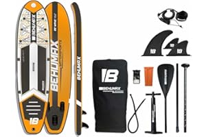 BEHUMAX, Tabla de Paddle Surf Be Wave Caribbean 10.6, hasta 160kg, 320x81x15cm, Remo, hinchador, Mochila Impermeable, 3 Aletas, Kit de reparación