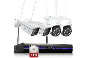 REIGY 3MP Système Surveillance WiFi Exterieure avec Spotlight et 1TB HDD, Kit Camera Video Surveillance IP 4X 1296P Camera(2PT Cam), Audio Bidirectionnel Vision Nocturne Colorée IP66 Imperméable