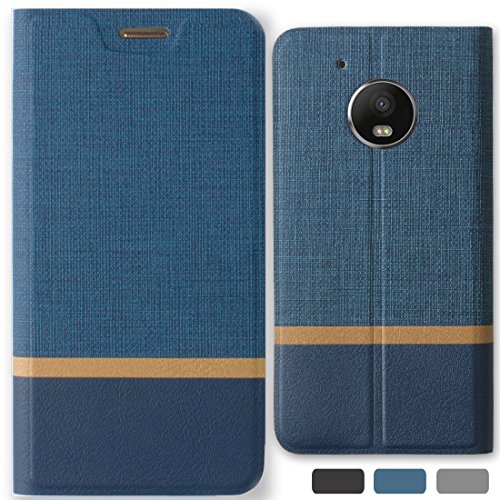 Lively Life Motorola Moto G5 hülle – Premium Luxuriös PU lederhülle[Vollständigen Schutz] [Kreditkartenfach] Folio Flip Tasche Schutzhülle im Denim Pattern für Lenovo Moto G5(Denim-Blue)