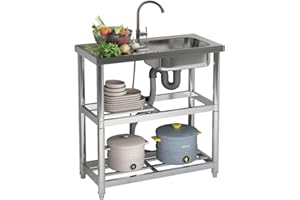 CStern Évier autoportant, en acier inoxydable, avec robinet, évier de cuisine avec étagères, lavabo multifonction avec tuyau d'eau, lavabo utilitaire pour buanderie, jardin, restaurant, garage