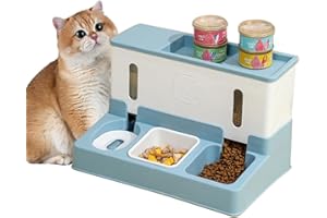 Keeoysie Pet Feeder，Abreuvoir et alimentateur Automatique pour Chats, Distributeur Croquettes de Nourriture et d'eau, Distributeur d'eau 2 en 1 pour Animaux de Compagnie1 L + 3,8 L Alimentateur