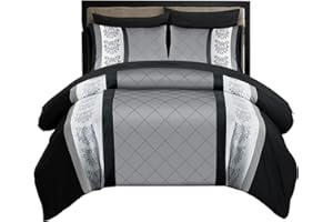 LAZZARO HOME FEEL THE DIFFERENCE LAZZARO Super King Size Duvet Set - Brushed Microfibre Bedding Set Superking Size Bed Duvet Cover with Pillowcases, Quilt Cover Sets 260cm x 220cm Black/White/Grey