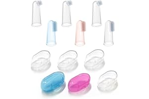 ZWZNBL 6 Pack Silicone Baby Finger Toothbrush with Case Set, Food Grade Tooth Cleaner Gum Brush Clear Massage for Infant &Toddlers Plum Head Toothbrush