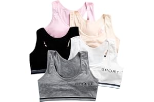 Amexo 5-pack flickor bustier bomull, X-rygg bh, sportbh, bomull, axelbandstopp för barn, träningsbehå för flickor 8–14 år