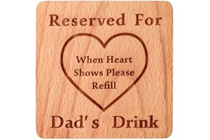 POPOLA SHOP Drink Coasters For Dad‘s Gifts- Reserved For Dads Drink,100% Natural Solid Wood Coaster With Velvet Pouch, Funny Gift Present from Children to Parents - Anniversary, Christmas, Dad Birthday (square)