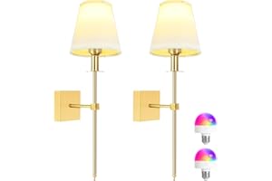 PSATFITO G Rechargeable Battery Operated Wall Sconces - Wireless LED Lights for Bedroom with Remote Control, Dimmable wall lamps, 400 Lumens, 5000mAh, Easy Install, Perfect for Home Decor,2 Pack（Gold）