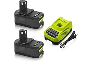Powayup 2 X 18V 5Ah Recambio para Ryobi Batería 18V P108 + 3A para Ryobi Cargador 9.6V-18V BCL14151H RB18L50 RB18L40 RB18L25 P108 P107 P122 P104 P105 P102 P103 con indicador LED