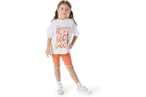 PATPAT Kids Girls 2 Pcs Clothes Set Oversized, T-Shirt Short Sleeve Top + Pattern Print Biker, Cycling Pants, Leggings, Shorts, Summer, 3-12 Years