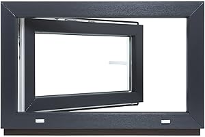 BELKO Kellerfenster - Kunststoff - Fenster - innen weiß/außen anthrazit - BxH: 80 x 40 cm - 800 x 400 mm - DIN Rechts - 3 fach Verglasung - 60 mm Profil