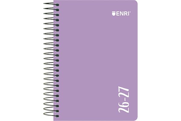 Enri, Agenda 2026 2027 Día Por Página, Tapa Plástico, 12 x 18 cm, Español, Color Malva
