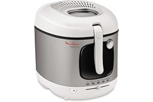 Moulinex Mega 2kg Fritteuse, Fritteuse mit Öl, Anti-Geruchs-Filter, regelbare Temperatur, leichte Reinigung, knusprige Pommes, 1.800 Watt, für bis zu 8 Personen, weiß/silber, AM4800