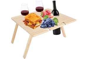 CEIEVER Faltbarer Picknicktisch, Tragbarer Rotwein Mini AußEnstrand Campingtisch Weintisch Klappbar Wooden Folding Picknicktisch, Wooden Folding Picnic Klapptisch für Garten Camping Park Strand (34 * 30cm)