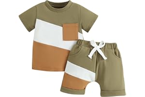 Vioyavo Toddler Kids Boys Summer Shorts Set Contrast Color Short Sleeve Round Neck T-shirt Top Elastic Waist Shorts 2Pcs Outfit