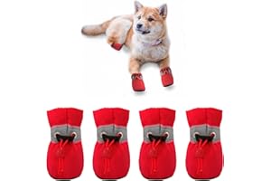 YAODHAOD Antypoślizgowe buty dla psów, buty dla psów ochrona łap, te wygodne buty dla psów z miękką podeszwą są wyposażone w odblaskowe paski... (4: 4,5 x 4 cm, czerwone)