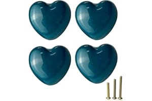 Mimhooy 4 Pack Teal Ceramic Heart Shaped Drawer Knobs for Cabinets, Cupboards & Draws - Decorative