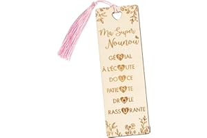 BOOMTOP Cadeau Nounou Marque Page en Bois Signet Ma Super Nounou Marque Page Assistante Maternelle Personnalisé Rectangulaire avec Frange Cadeau Original Fin de Contrat pour Fête Retraite Anniversaire Noël