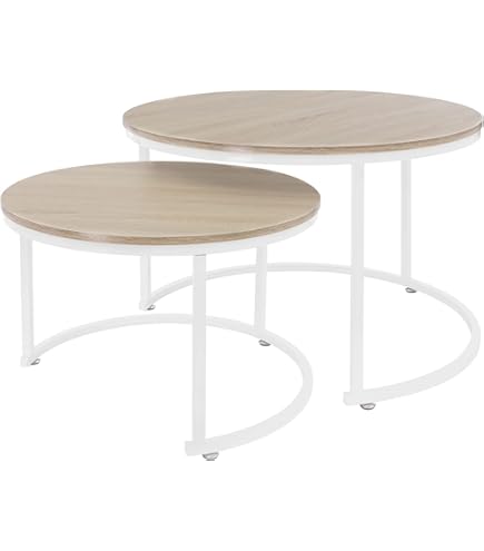 Lukmebel Salontafel Rond - CIRI-X Rond - Bijzettafel - Industrieel Deco - Deco Woonkamer - Kleine Tafel - Wit/Votan Eik