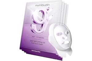 numbuzin No.9 Sheet Mask | NAD+ BIO Full Face Mask | Improves Jawline, Jowls, Wrinkles, Neck Lines | Peptides, NAD+, Collagen | Skin Firmness | 4 Sheets + Band
