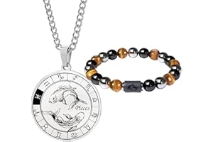 Caimeytie Ensemble collier et bracelet signe du zodiaque pour homme - Collier de constellation - Pendentif en acier inoxydable - Bracelet de perles élastique - Cadeau d'anniversaire