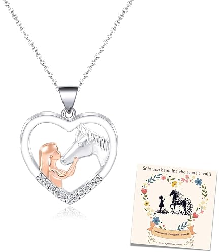 Ciondolo a forma di cuore con cavallo in argento sterling: collana con gioielli equestri - Italia