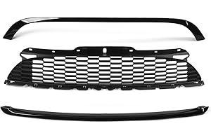 OTUFAN Juego De 3 Piezas De Parrilla De Parachoques Delantero, Kit De Moldura De Rejilla De Moldura De Capó Delantero, Piezas De Repuesto Para Mejorar La Apariencia Negro Brillante Para Mini Cooper R56