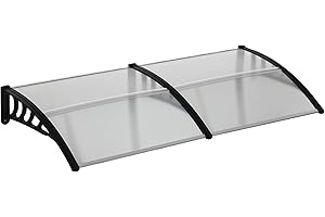 Outsunny Pensilina Tettoia da Esterno 200x96cm, Tettoia per Esterno in Policarbonato e Alluminio, per Balcone Finestre e Porte, Trasparente