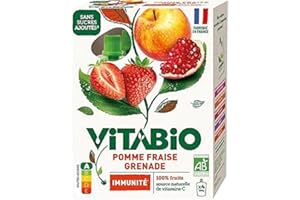 VITABIO - Gourdes Pomme Fraise Grenade - IMMUNITE - 4x100g - BIO