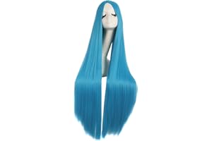 MapofBeauty 100cm/ 39 Pouce Moyen Droit Femmes Droit Perruques (Azur Bleu)