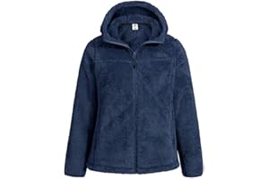 Pioneer Camp Polaire Femme Chaude avec Capuche Zippée Vestes de Randonnée Moelleux Confortable Teddy Veste Noire Sherpa Manteau pour Maison Randonnée Escalade