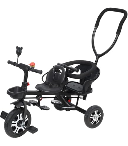 Tricycle Tandem Enfant Double Siège Anti-Retourné - Poussette 3 Roues Pour Tout-Petits