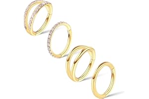 Lusofie 4Pcs Nose Hoop Surgical Steel Helix Conch Hoop Earring Hinged Clicker Nose Ring 18G Septum Ring Cartilage Lip Earring Hoops Piercing Jewelry for Women(8mm,10mm)