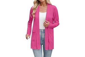 Uwdiohq Strickjacken für Damen Dünne Casual Langarm Cardigan mit Taschen Elegant V-Ausschnitt Outwear Open Front Strickjacke lässige leichte Sommer Fall Strick Gemütlich Offene Jacken