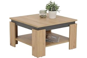 ‎HELA TISCHE Hela Tische, Couchtisch Sofatisch Tim, Quadratisch, Holzwerkstoff melaminbeschichtet, farbiger Tischkranz, Artisan/Anthrazit, 68 x 68 x41cm